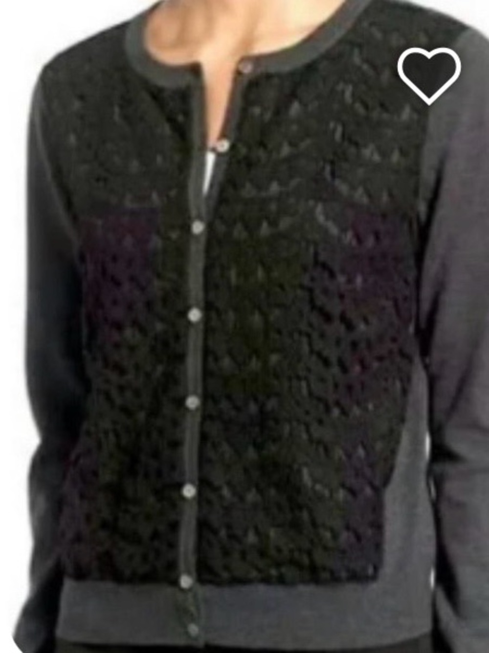 Vince Camuto Black Lace-Front Button Grey Cardigan NWOT Size Large